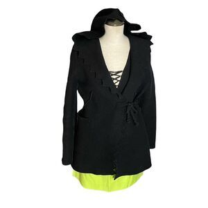 Cop. Copine raw seam coat wool, triangle edge hood superbly unique